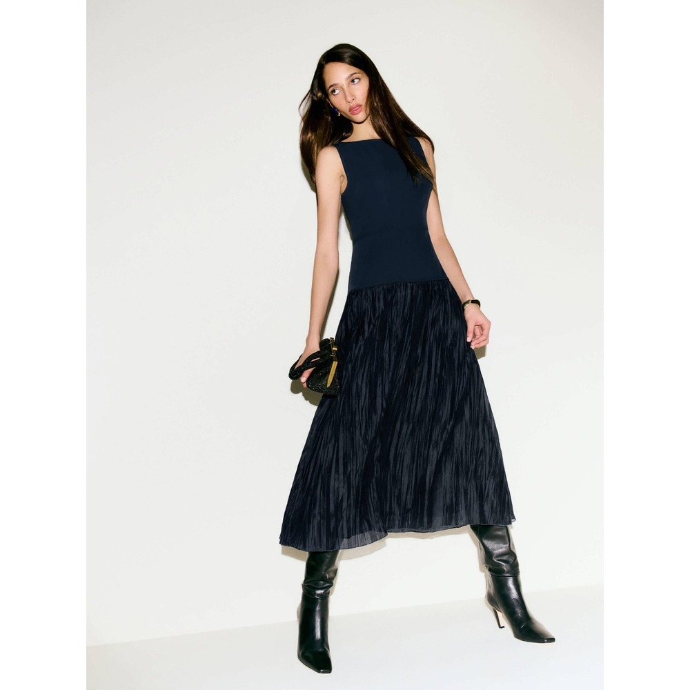 Reformation Cyra Pieced Drop-Waist Maxi Dress Navy Blue - Size 4 - Picture 2 of 16